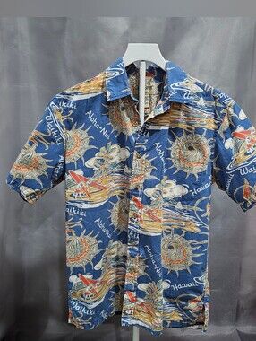 Vintage Cooke Street Honolulu Hawaiian Shirt S - 100% Cotton Reverse Print Blue